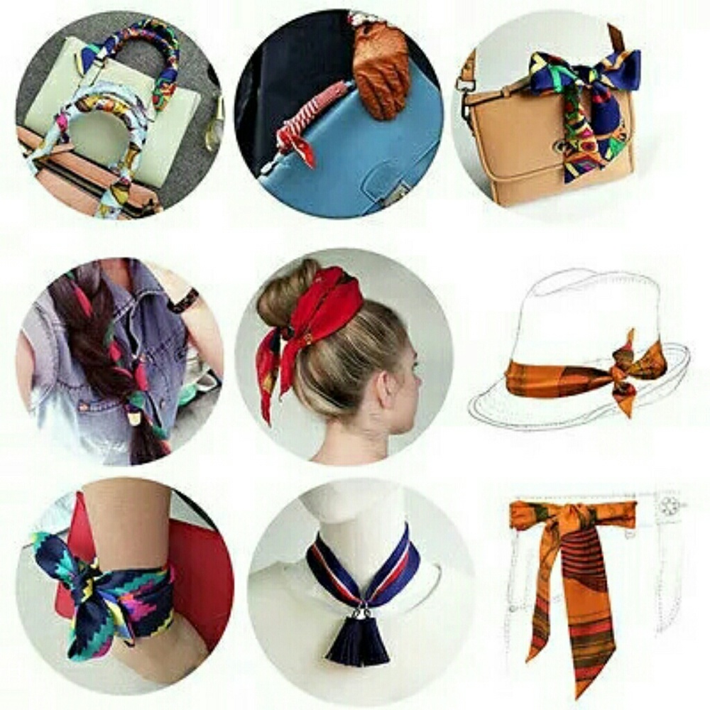 70 New Arrival Multi-Purpose Satin Twilly Scarves - Picture 7 of 8